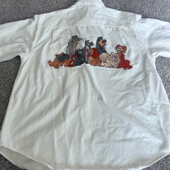 Vintage Disney Store Lady & The Tramp Ivory Button Down Embroidered Shirt Large - Picture 6 of 11